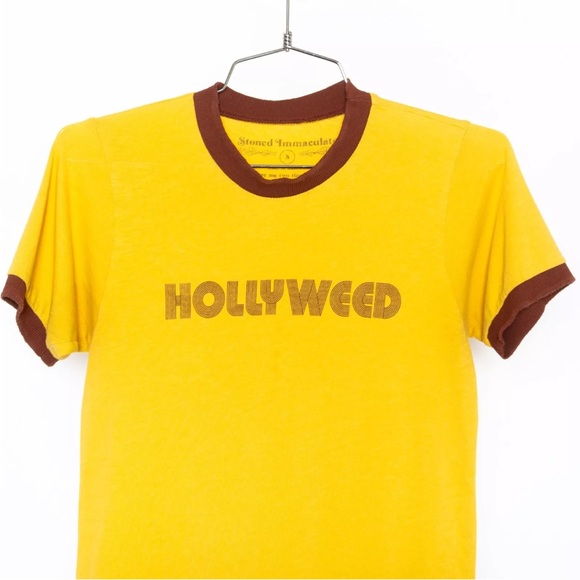 SOLD - Stoned Immaculate Hollyweed Goldenrod Yellow Brown Ringer Tee - Small - Picture 5 of 12